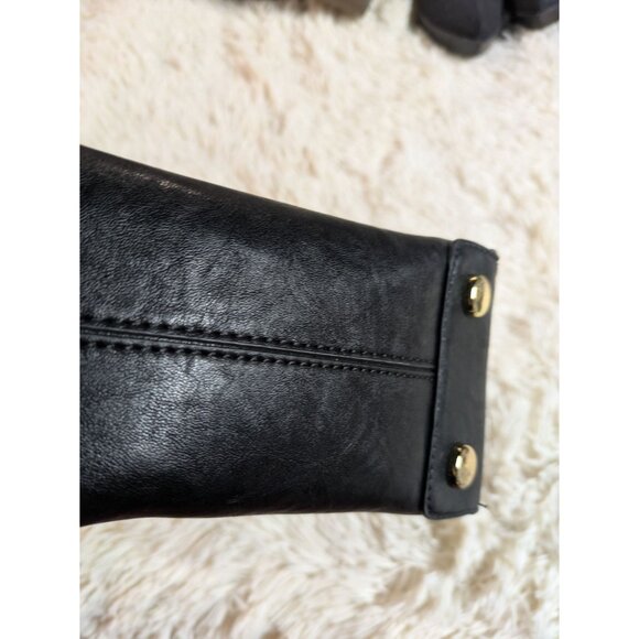 Black Faux Leather Mini Handbag With Gold Hardware & Double Handles - Picture 14 of 14